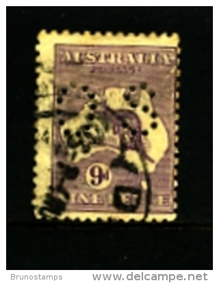 AUSTRALIA - 1916  KANGAROO  9 D. DIE  IIB  3rd  WATERMARK  PERFORATED SMALL OS  FINE USED  SGO47 - Oficiales