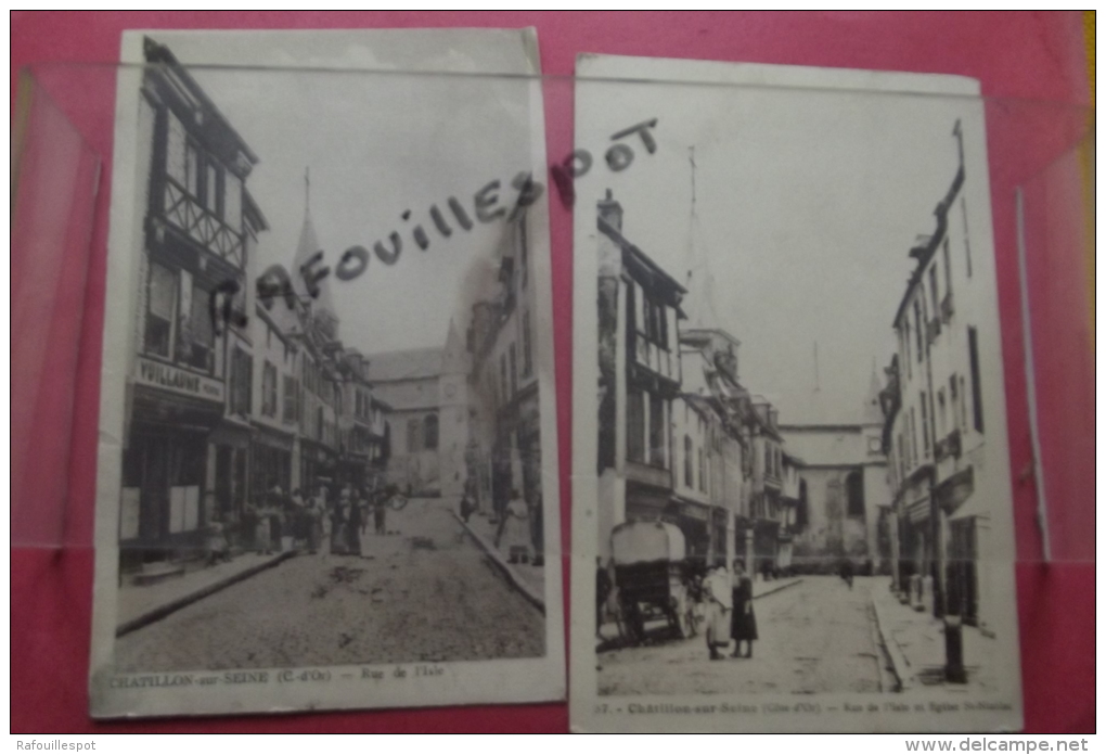 C P Chatillon Sur Seine  Rue De      L'isle Et Eglise St Nicolas Lot 2 Cartes - Chatillon Sur Seine