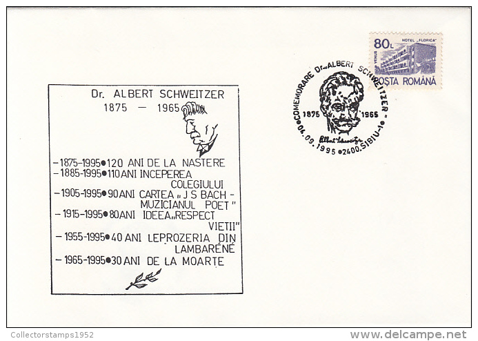 33855- ALBERT SCHWEITZER, DOCTOR, SPECIAL COVER, 1995, ROMANIA - Albert Schweitzer