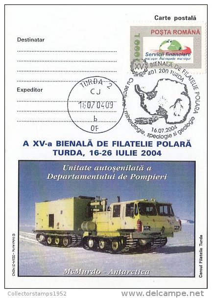 33875- MCMURDO ANTARCTIC STATION, FIREMEN TRUCK, SPECIAL POSTCARD, 2004, ROMANIA - Onderzoeksstations