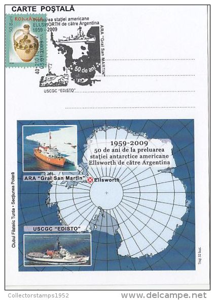 33876- ELLSWORTH ANTARCTIC STATION, SHIPS, SPECIAL POSTCARD, 2009, ROMANIA - Bases Antarctiques