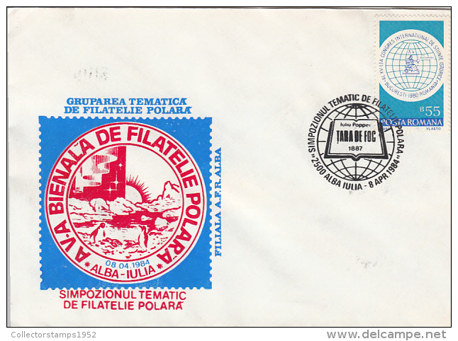 33889- IULIU POPPER, EXPLORER, TIERRA DEL FUEGO, PENGUINS, AURORA, SPECIAL COVER, 1984, ROMANIA - Explorateurs & Célébrités Polaires