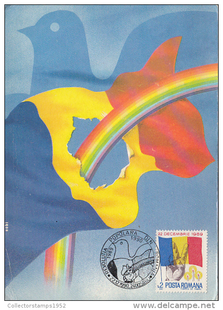 34030- ROMANIAN 1989 REVOLUTION, FLAG, DOVE, MAXIMUM CARD, 1990, ROMANIA - Cartes-maximum (CM)