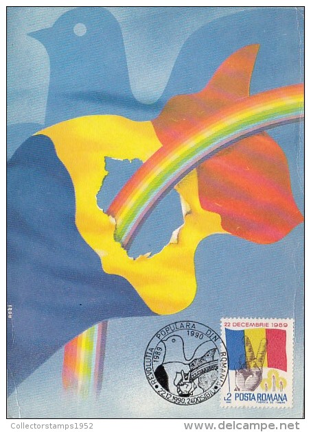 34031- ROMANIAN 1989 REVOLUTION, FLAG, DOVE, MAXIMUM CARD, 1990, ROMANIA - Maximum Cards & Covers