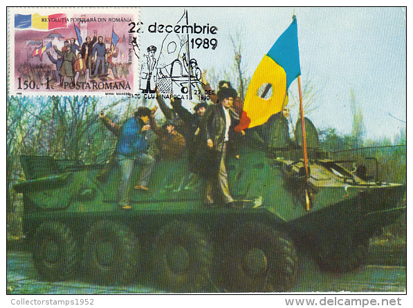 34033- ROMANIAN 1989 REVOLUTION, ARMY VEHICLE, MAXIMUM CARD, 1990, ROMANIA - Tarjetas – Máximo