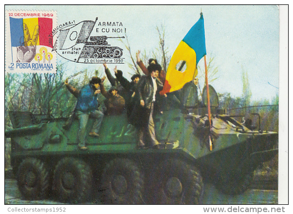 34035- ROMANIAN 1989 REVOLUTION, ARMY VEHICLE, MAXIMUM CARD, 1990, ROMANIA - Cartes-maximum (CM)