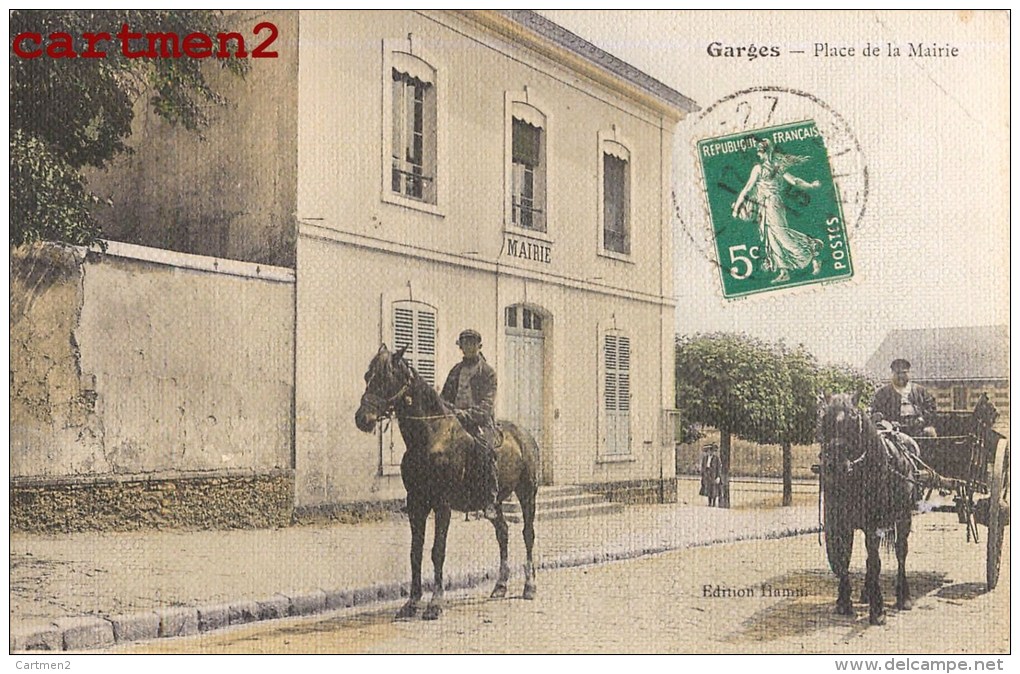 GARGES PLACE DE LA MAIRIE ANIMEE ATTELAGE CARTE TOILEE 95 VAL D'OISE - Garges Les Gonesses