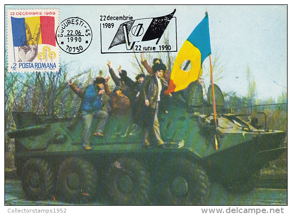 34038- ROMANIAN 1989 REVOLUTION, ARMY VEHICLE, MAXIMUM CARD, 1990, ROMANIA - Cartes-maximum (CM)