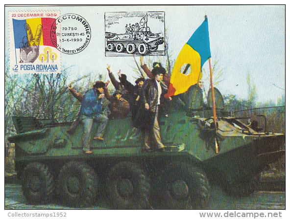 34040- ROMANIAN 1989 REVOLUTION, ARMY VEHICLE, MAXIMUM CARD, 1990, ROMANIA - Cartes-maximum (CM)