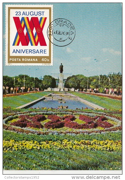 34045- ORADEA HEROES MONUMENT, REPUBLIC ANNIVERSARY, MAXIMUM CARD, 1974, ROMANIA - Maximumkaarten