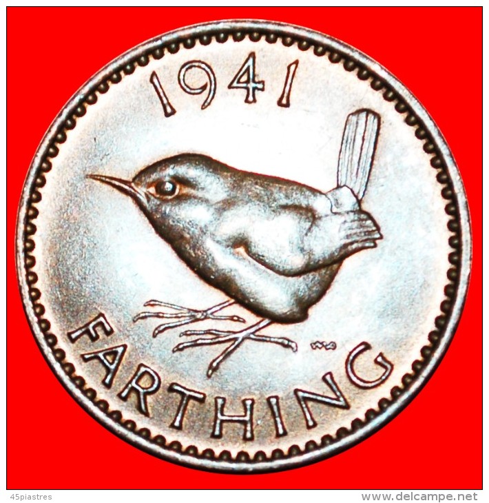 &#9733;WREN: UNITED KINGDOM&#9733; FARTHING 1941! MINT LUSTER! LOW START&#9733;NO RESERVE! GEORGE VI (1937-1952) - B. 1 Farthing