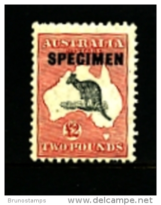 AUSTRALIA - 1934  KANGAROO  £ 2  C Of A  WATERMARK  OVERPRINTED  SPECIMEN  MINT NH  SG138 - Ungebraucht