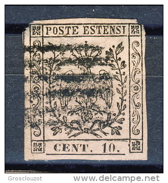 Modena 1852, Punto Dopo Le Cifre, N. 9 C. 10 Rosa Usato, Annullo A 6 Sbarre. Difettoso Cat. &euro; 125 - Modena