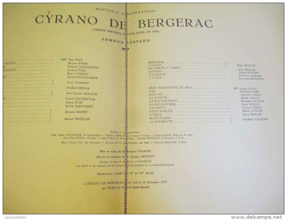 Programme/Comédie Française/Salle Richelieu / Soirée de Gala/ Cyrano de Bergerac/La Biosthétique///1967   PRO85