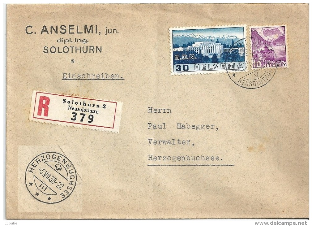 R Brief  Solothurn - Herzogenbuchsee           1938 - Briefe U. Dokumente