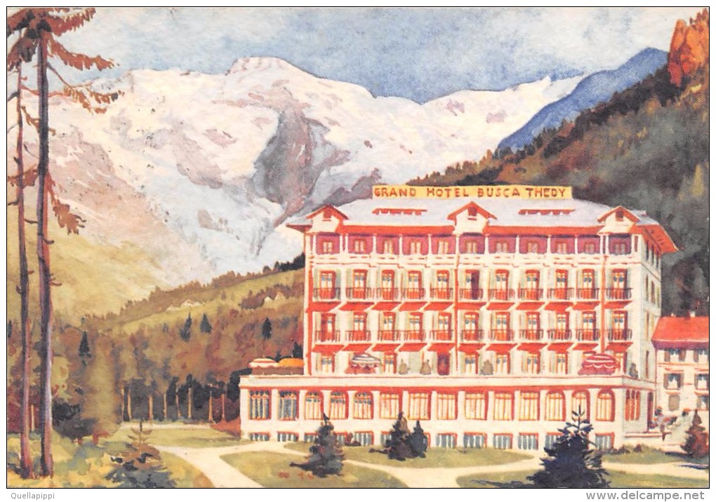 03246 "(AOSTA) GRESSONEY - LA TRINITE´ - GRAND HOTEL BUSCA TREDY"   CART.  DIPINTA SPED. 1961 - Alberghi & Ristoranti