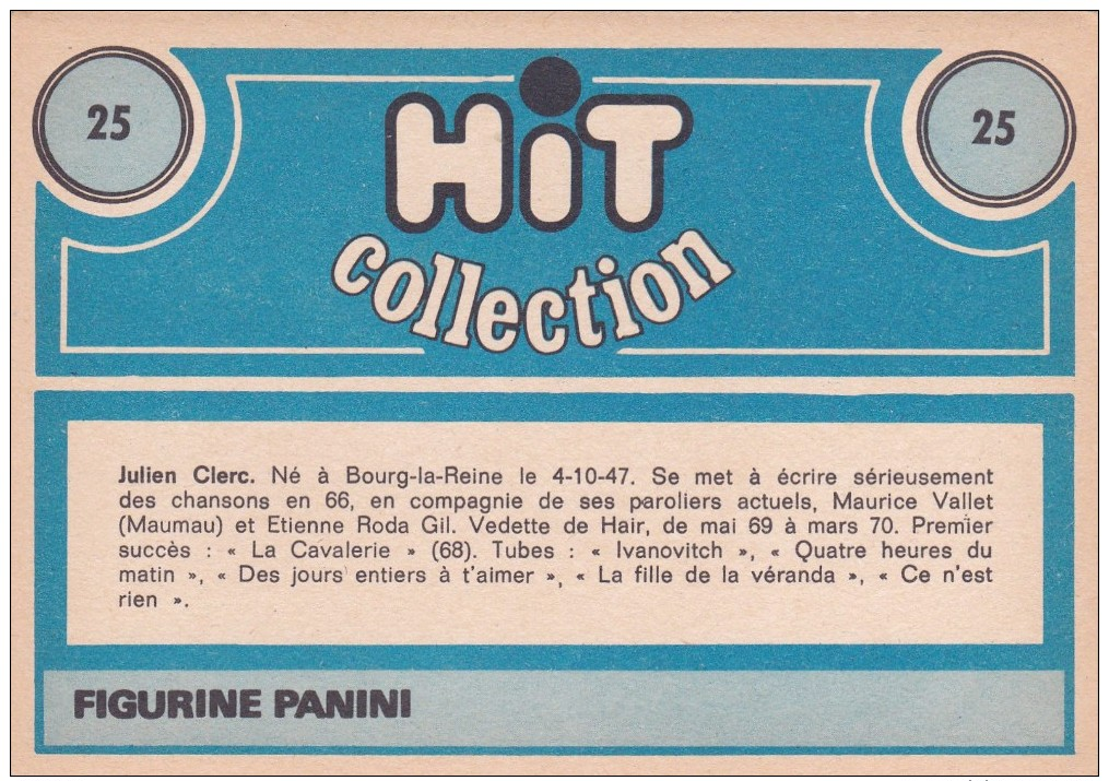 Hit Collection Panini  JULIEN  CLERC - Sonstige & Ohne Zuordnung