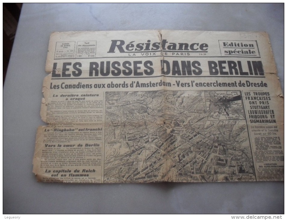 Resistance  La Voix De Paris   Lundi  23 Avril  1945 - Autres & Non Classés