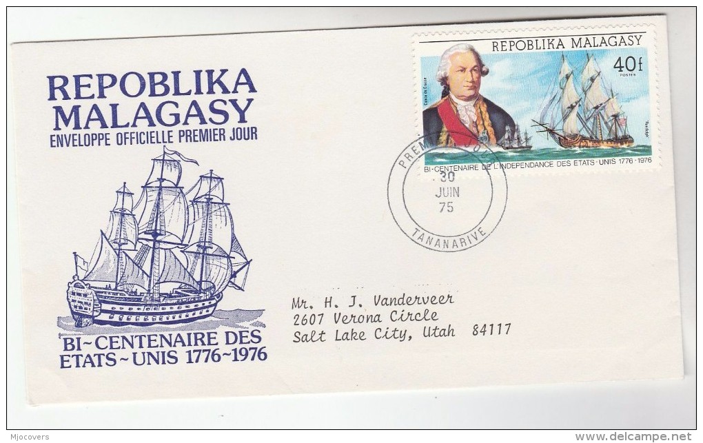 1975 MALAGASY FDC Stamps SAILING SHIP US Bicentennial  Cover - Ships