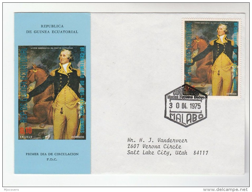 1975 EQUATORIAL GUINEA FDC Stamps US Bicentennial  Horse George Washington On Trenton Battlefield Cover Independence - Us Independence