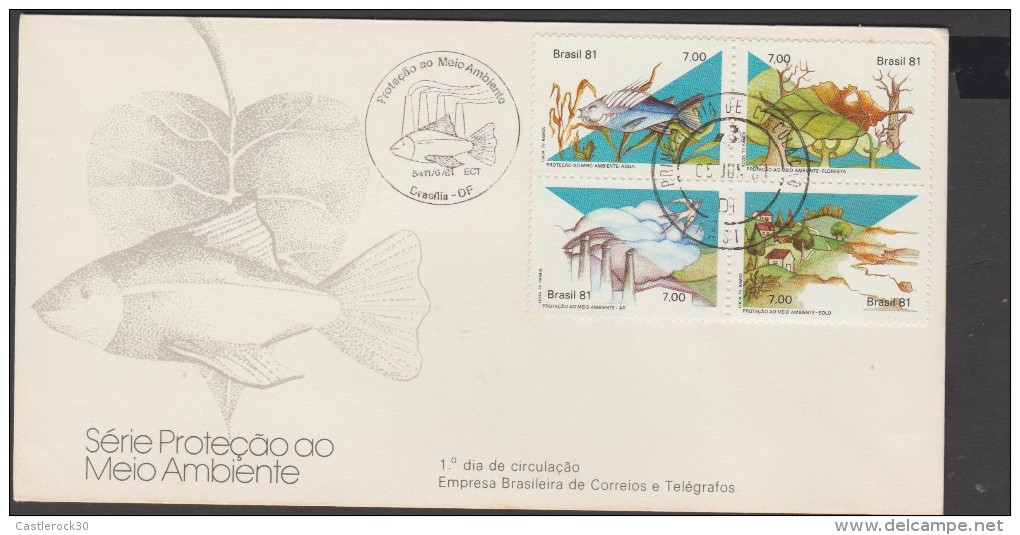 O) 1981 BRAZIL, PRESERVATION OF NATURE, PAINTING FISH, TREE, LANDSCAPE, FDC  XF - FDC