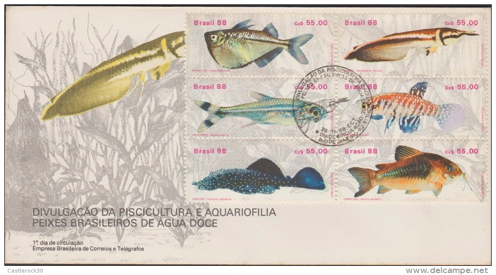 O) 1988 BRAZIL, PISCICULTURE,   AQUARIUM, FRESHWATER FISH, FDC XF - FDC