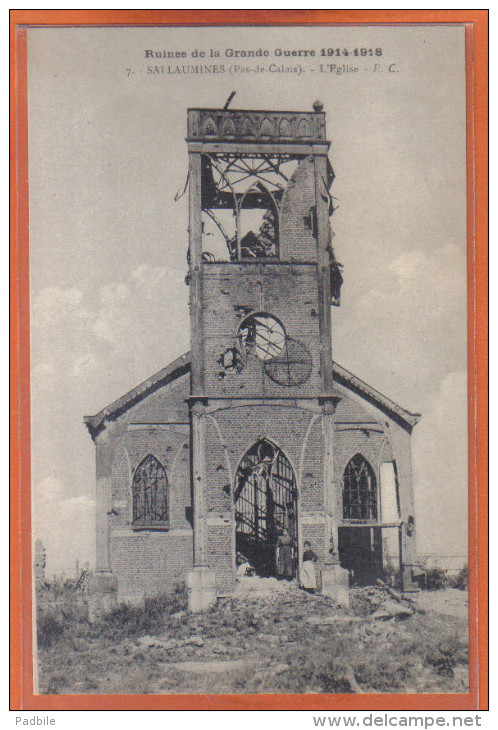 Carte Postale 62. Sallaumines  Ruines De L'église  Trés Beau Plan - Autres & Non Classés