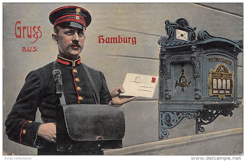 Allemagne      Hambourg Gruss . Facteur.   Boite A Lettres. Carte Avec Dépliant - Altri & Non Classificati