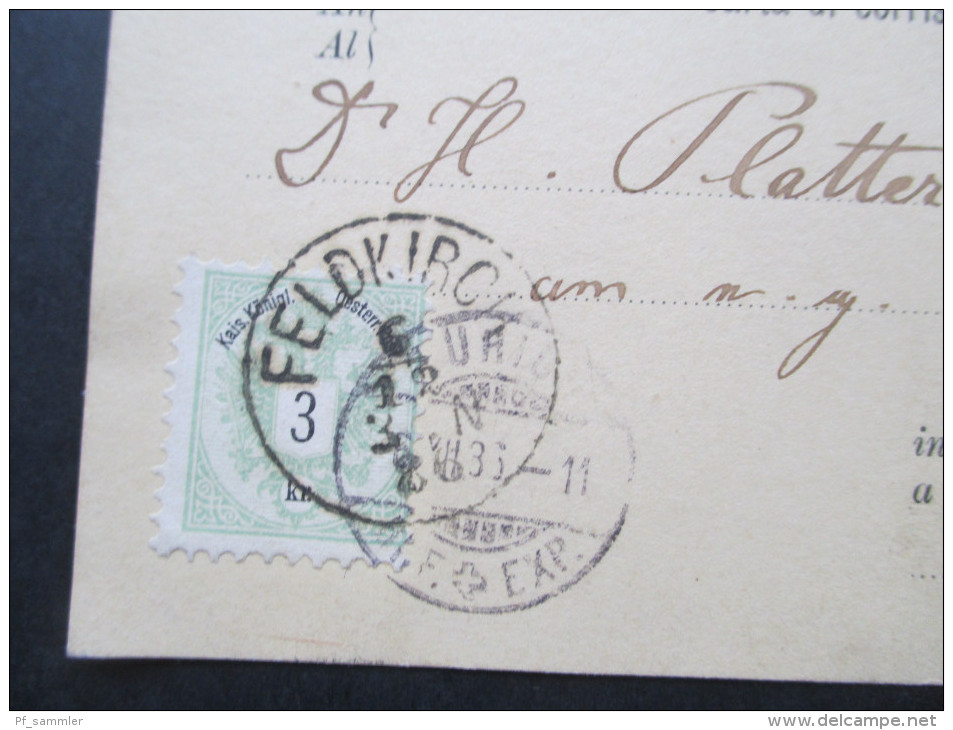 Österreich 1886 Ganzsache P45a / Ferchenbauer (KW 30€) Nr. 30 Auslandsverwendung Nach Zürich Mit Zusatzfrankatur - Autres & Non Classés