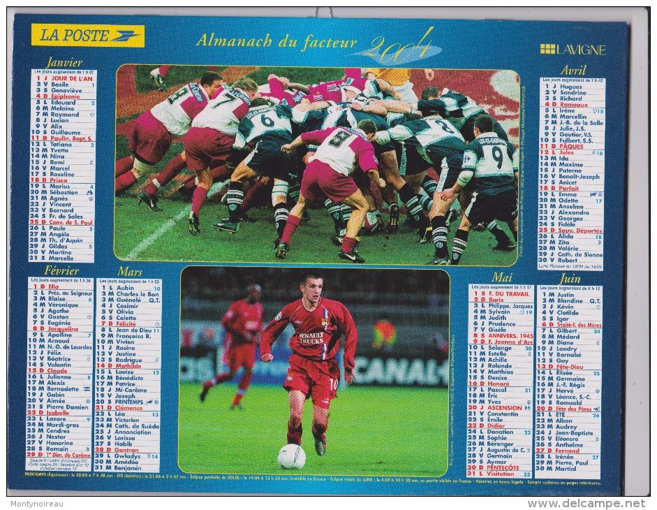 Calendrier  PTT( En Vente  70  Jours Maxi) : 2004 :  Cyclisme, Handball,, Rugby , Football ,lyon - Grand Format : 2001-...