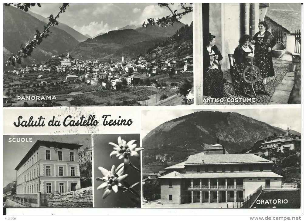 TN6443 - SALUTI DA CASTELLO TESINO - ANTICO COSTUME - SCUOLE - ORATORIO - TRENTO - F.G. - V. 1956 - Trento