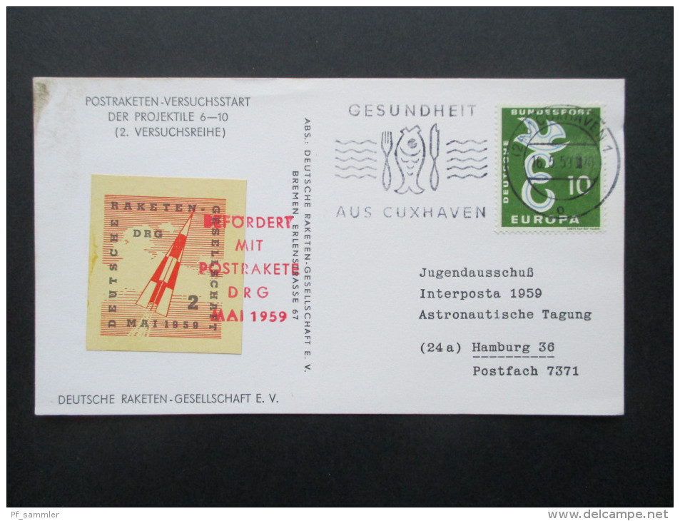Bund / Berlin 1959 Deutsche Raketen Gesellschaft. Bei Der Landung Der Versuchsrakete Beschädigt. DRG. Postrakete - Altri (Aria)