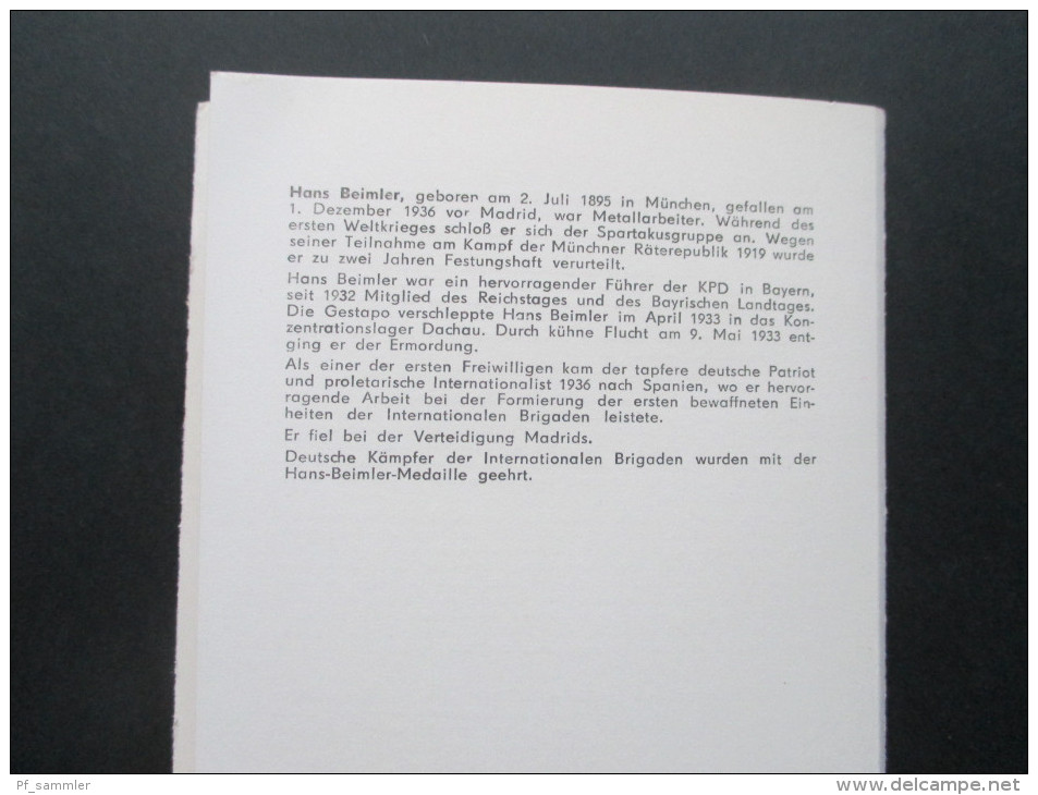 DDR 1966 Sonderkarten Solidaridad Pasaremos. 6 Karten. Freiheitskampf. Komitee Der Antifaschistischen Widerstandskämpfer - Storia Postale