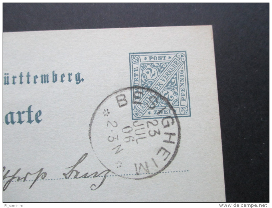 AD Württemberg Postkarte 1906 Königl. Württ. Oberamt Besigheim - Postwaardestukken