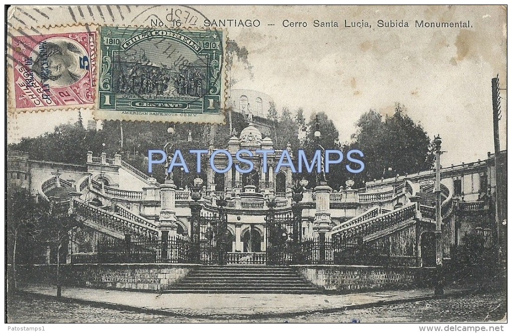 25210 CHILE SANTIAGO CERRO SANTA LUCIA SUBIDA MONUMENTAL SPOTTED POSTAL POSTCARD - Chile