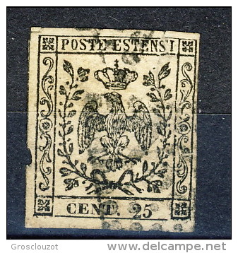 Modena 1852, Senza Punto Dopo Le Cifre, N. 4 C. 25 Camoscio Chiaro, Ottimi Margini Usato Cat. &euro; 75 - Modena