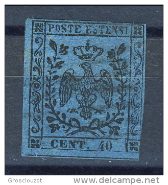 Modena 1852, Senza Punto Dopo Le Cifre, N. 6 C. 40 Azzurro Scuro MNG (nuovo Senza Gomma) Cat. &euro; 200 - Modena