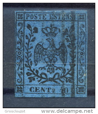 Modena 1852, Senza Punto Dopo Le Cifre, N. 6 C. 40 Azzurro Scuro Usato Firmato Biondi Cat. &euro; 175 - Modène