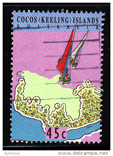 Cocos Islands Used Scott #292d 45c Junkong Sailboast With Red, White Sails - Cocos (Keeling) Islands