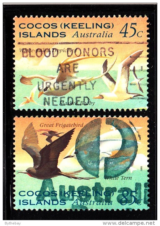 Cocos Islands Used Scott #300-#301 Set Of 2 Tropicbird, Masked Booby, Frigatebird, White Tern - Seabirds - Isole Cocos (Keeling)