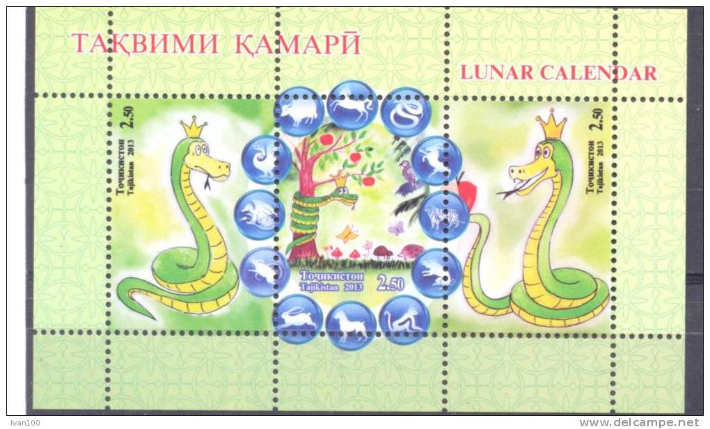 2013. Tajikistan, Lunar Calendar, Year Of The Snake, S/s Perforated,  Mint/** - Tadschikistan