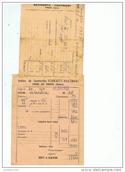 ATELIERS DE CONSTRUCTION    SCHWARTZ   HAUMONT (NORD) USINE DE PINON (AISNE) 1950 1952 - Unclassified