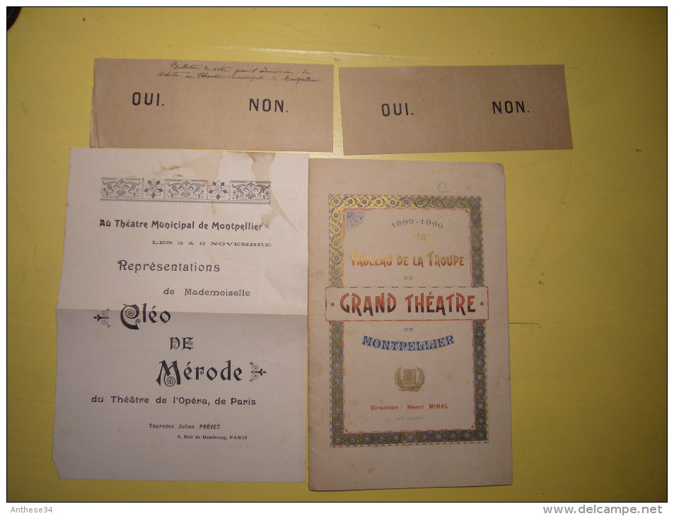 Programme Tableau De La Troupe Grand Théatre De Montpellier 1899 - 1900 Plus Bulletin De Vote - Programmes