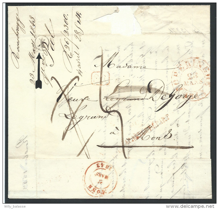 L. Càd POPERINGHE/1843 + Boîte Rurale X De Rousbrugge Pour Mons - 1830-1849 (Belgique Indépendante)