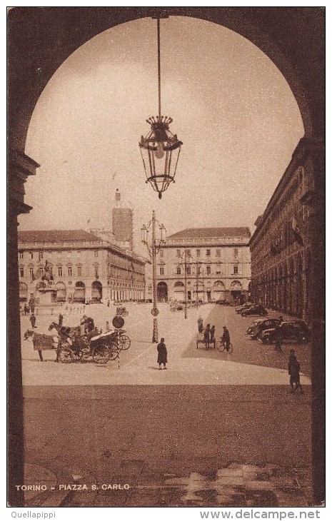 03286 "TORINO - PIAZZA S. CARLO" ANIMATA, CARROZZE CON CAVALLI, AUTO.   CART.NON SPED. - Orte & Plätze