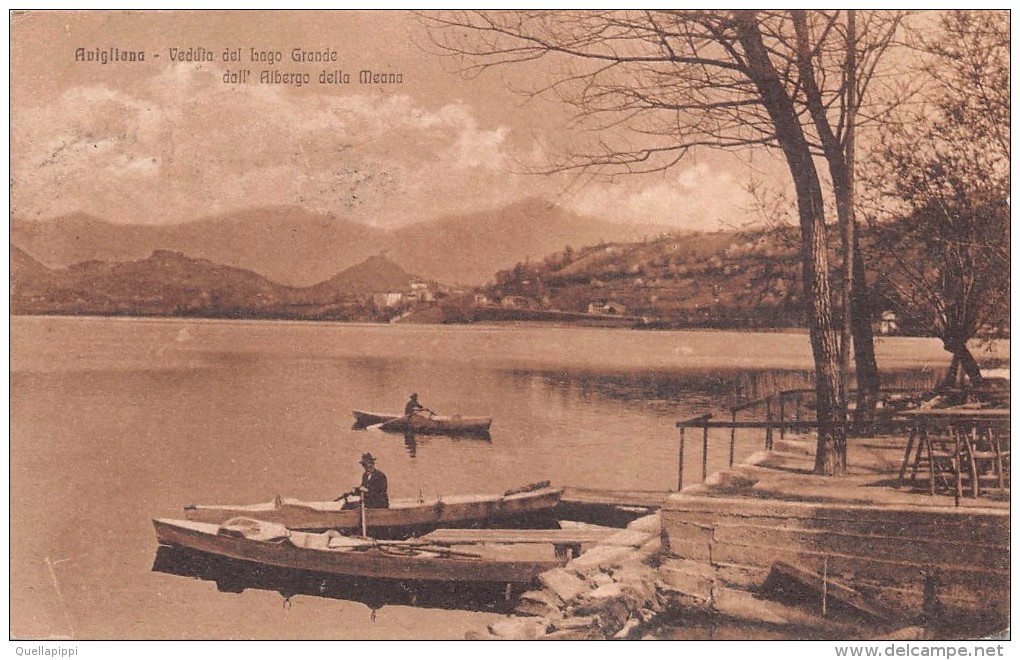 03289 "(TORINO) - AVIGLIANA - VEDUTA DEL LAGO GRANDE DALL'ALBERGO DELLA MEANA" ANIMATA, BARCHE.  CART. SPED.1919 - Orte & Plätze