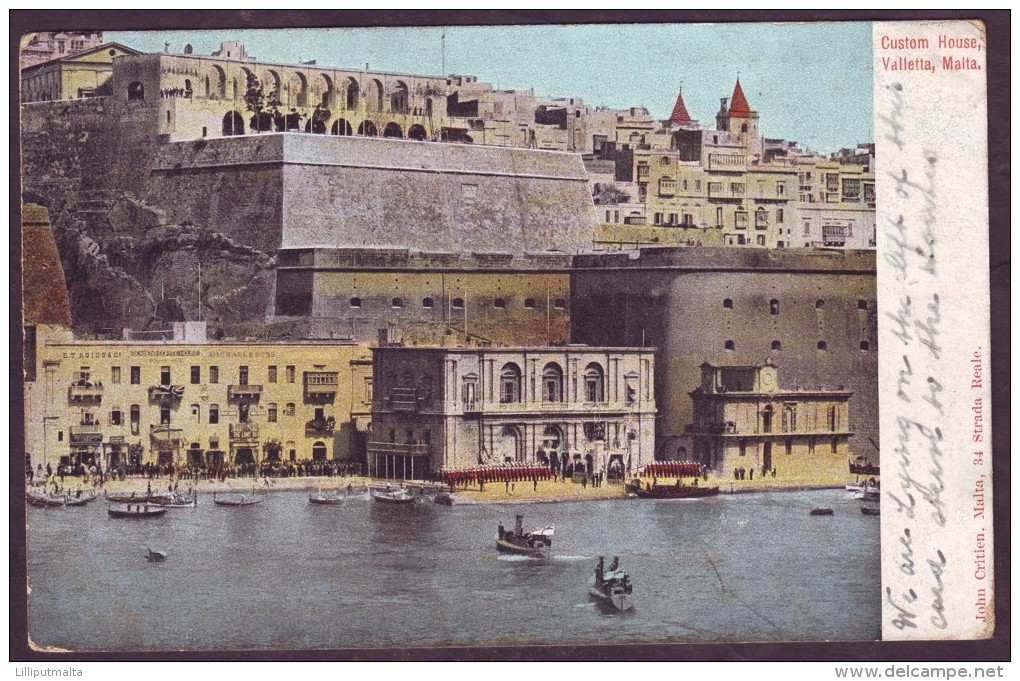 Old Malta Undivided Back Postcard Dated Circa 1900s Custom House Valletta - Malta