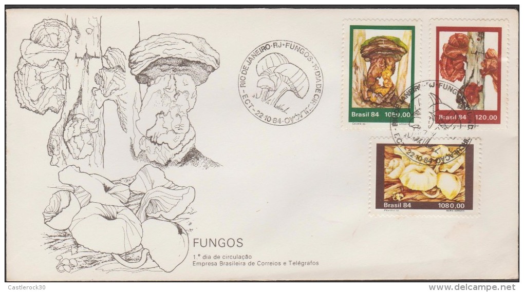 O) 1984 BRAZIL, MUSHROOMS -  EUKARYOTES - FUNGI, CALVATIA, PYCNOPORUS, PLEUROTUS, FDC XF, SLIGHT TONED - FDC