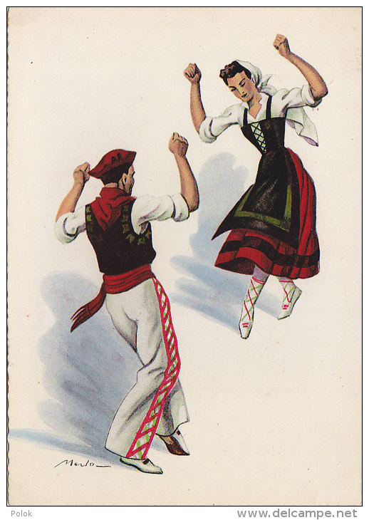 Aw - CPSM Illustrée Merlo - Types Basques - Le Fandango - Bailes