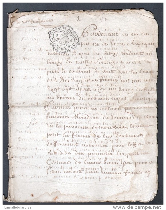 1727, GENERALITE DE BOURGES, UN SOL, 4 DENIERS, 4 FEUILLES, 3 SCANS - Cachets Généralité